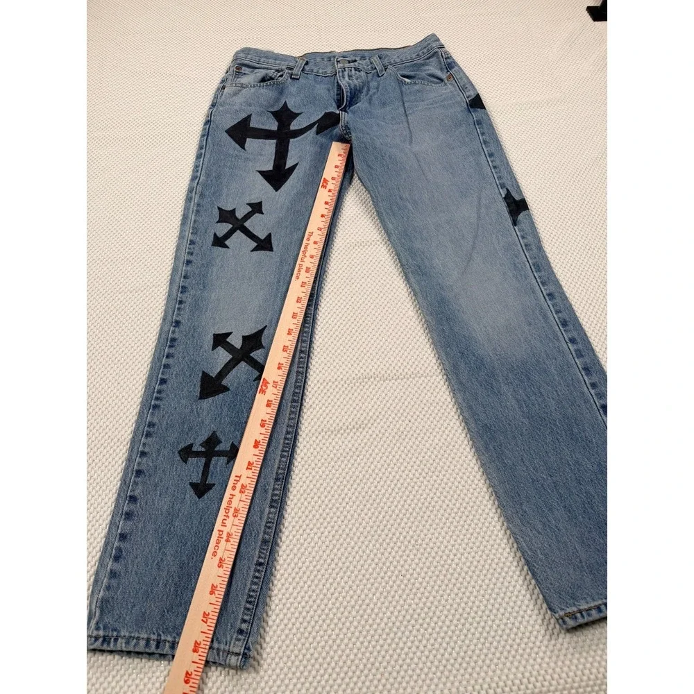 Levi's 511 Slim Jeans W32 L30 Light Wash Custom Cross Graphic Denim Pants